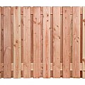 Douglas geschaafd plankenscherm 19-planks 16 mm, 180x180-90 cm, verticaal 4 recht dan aflopend, onbehandeld.