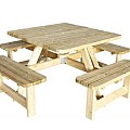 Picknicktafel Vierkant, 40 mm dik, bladmaat 115x115 cm.