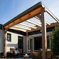 Pext Veranda Douglas - 7440x3500 vrijstaand - staanders 14x14 cm - wit - gelaagd glas