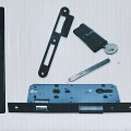 Deurslot-set, zwart kruk/schild recht, voor- en sluitplaat RVS