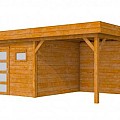 Hillhout douglas Topvision tuinhuis Raaf 298x298 cm, luifel 300 cm, met enkele deur en raam, transparant gespoten.