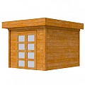 Hillhout douglas Topvision tuinhuis Roek 298x298 cm, met dubbele deur, transparant gespoten.