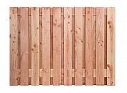 Douglas geschaafd plankenscherm 19-planks 16 mm, 180x180-90 cm, verticaal 4 recht dan aflopend, onbehandeld.