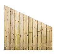 Grenen geschaafd plankenscherm 23-planks 15 mm, 180x180-90 cm, verticaal, recht aflopend, groen geïmpregneerd.