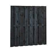 Grenen geschaafd plankenscherm 18-planks 15 mm, 180x180 cm, recht, zwart gedompeld.