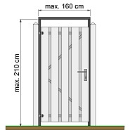 Tuindeurkozijn geschaafd grenen met aanslaglat, max. 160 cm breed, zwart geïmpregneerd.