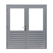 Hardhouten dubbele 1-ruits glasdeur Prestige met dubbelglas. 202x221 cm, grijs gegrond.