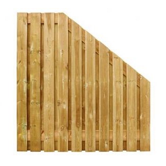 Grenen geschaafd plankenscherm 21-planks 15 mm, 180x180-90 cm, verticaal, recht aflopend, groen geïmpregneerd.