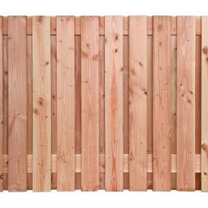 Douglas geschaafd plankenscherm 19-planks 16 mm, 180x180-90 cm, verticaal 4 recht dan aflopend, onbehandeld.