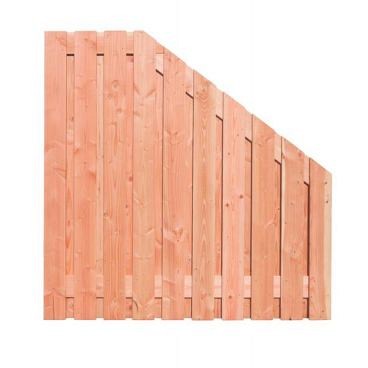 Douglas geschaafd plankenscherm 21-planks 16 mm, 180x180-90 cm t.b.v. betonsysteem, recht aflopend onbehandeld.