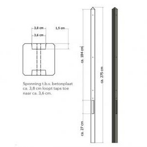 Lichtgewicht betonpaal met diamantkop ongecoat 8,5x8,5x280 cm, tussenpaal, antraciet
