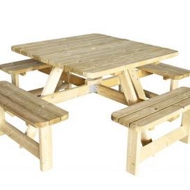 Picknicktafel Vierkant, 40 mm dik, bladmaat 115x115 cm.