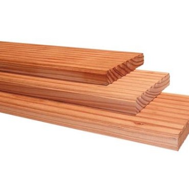 Douglas geprofileerd dekdeel. 1 zijde grof profiel. 1 zijde glad. 2.5x14.5x400 cm onbehandeld