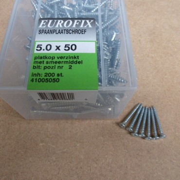 Spaanplaatschroef pozidrive 5.0X50 (200ST) PK verzinkt kuip