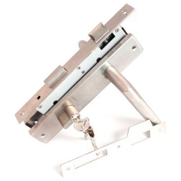 Deurslot-set, RVS kruk / schild recht, voor- en sluitplaat RVS