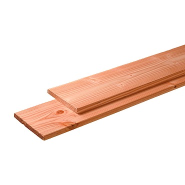 Douglas plank 1 zijde geschaafd, 1 zijde fijnbezaagd 2,8x24,5x400 cm, kleurloos geïmpregneerd.