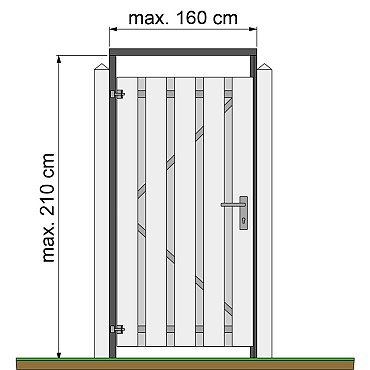 Tuindeurkozijn geschaafd grenen met aanslaglat, max. 160 cm breed, zwart geïmpregneerd.