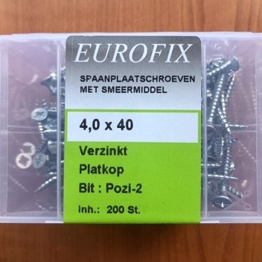 Spaanplaatschroef pozidrive 4.0X40 (200ST) PK verzinkt kuip