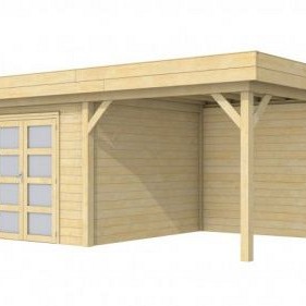 Topvision tuinhuis Bosuil 300x300 cm met luifel 300 cm, met dubbele deur, onbehandeld.