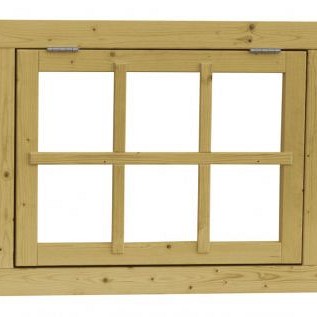 Vuren 6-ruits uitzetraam. 91x70 cm, groen geïmpregneerd.