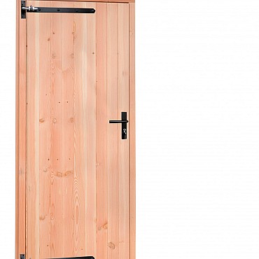 Douglas enkele dichte deur met zwart beslag inclusief kozijn, linksdraaiend, 90 x 201 cm, onbehandeld.