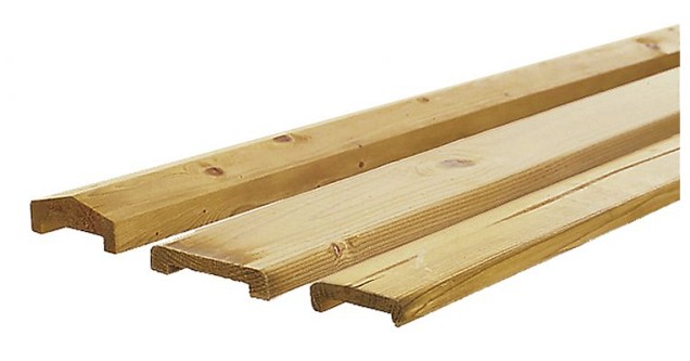 Grenen geschaafde afdeklat met sponning (5,1 cm) 1,9x7x181,5 cm t.b.v. recht en toogscherm, groen geïmpregneerd.