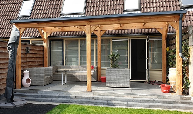 Pext Veranda Douglas - 8060x3000 vrijstaand - staanders 14x14 cm - wit - polycarbonaat helder