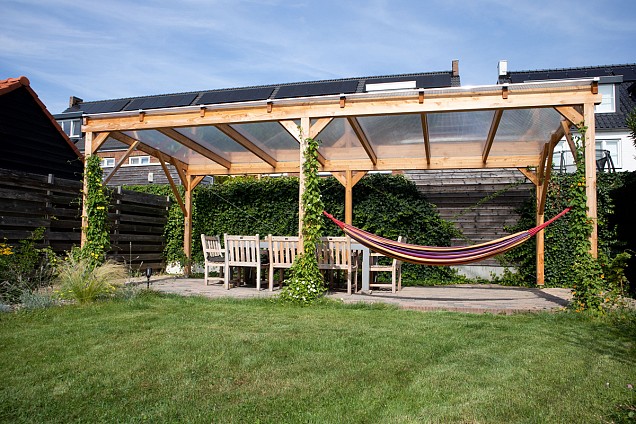 Pext Veranda Douglas - 6060x3500 vrijstaand - staanders 14x14 cm - blank aluminium - polycarbonaat helder