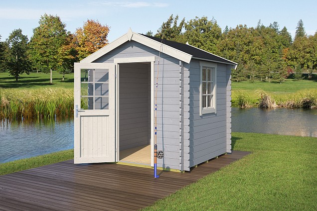 Blokhut Wels 200x200 Platinum Grey-Wit