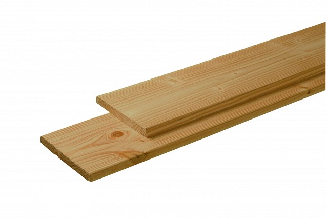 Douglas plank 1 zijde geschaafd, 1 zijde fijnbezaagd 2,8x19,5x300 cm, groen geïmpregneerd.