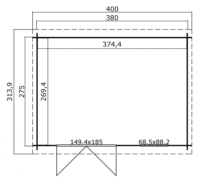 Blokhut Amira 380x 275 Carbon Grey