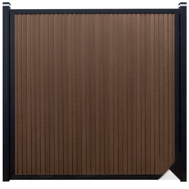 Elephant schutting Stripes houtcomposiet FSC/GRS 1800x1800mm co-ex driftwood dark met zwart kader (voor vertical gebruik)