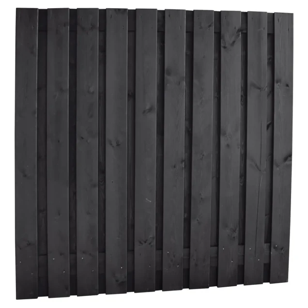 Grenen geschaafd plankenscherm 21-planks 15 mm, 180x180 cm, recht, geïmpregneerd en zwart gespoten.