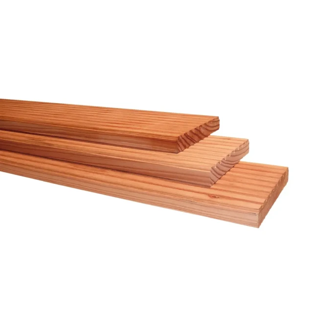 Douglas geschaafd dekdeel 1 zijde grof, 1 zijde fijn profiel, 2,4x13,8x300 cm, kleurloos geïmpregneerd.