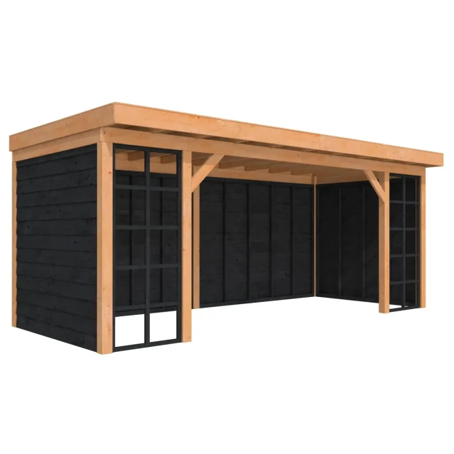 Douglasvision buitenverblijf Comfort compleet 600 x 270 cm kleurloos geimpregneerd wanden zwart ge