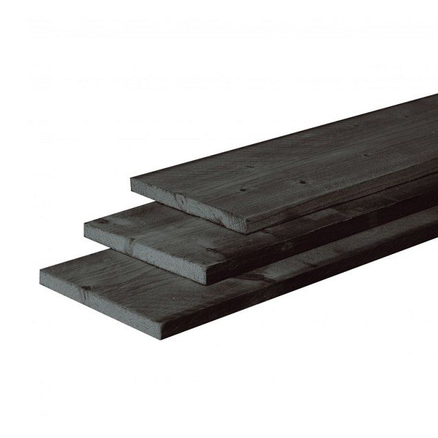 Douglas fijnbezaagde plank 2,5x25,0x400 cm, zwart gedompeld.
