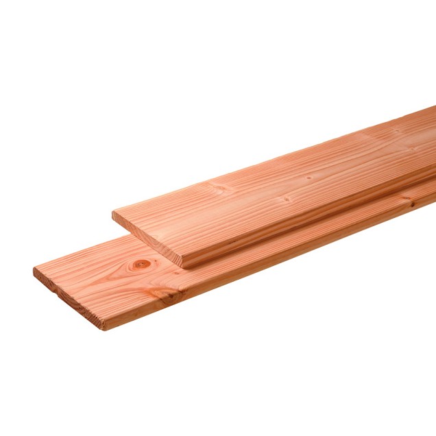 Douglas plank 1 zijde geschaafd, 1 zijde fijnbezaagd 2,8x24,5x400 cm, kleurloos geïmpregneerd.