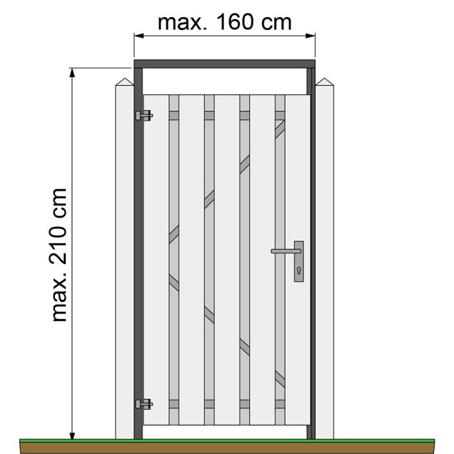 Tuindeurkozijn geschaafd grenen met aanslaglat, max. 160 cm breed, zwart geïmpregneerd.