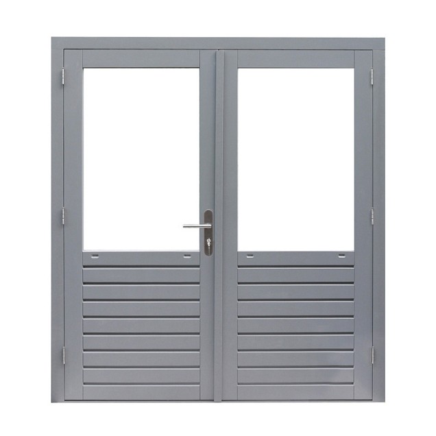 Hardhouten dubbele 1-ruits glasdeur Prestige met dubbelglas. 202x221 cm, grijs gegrond.