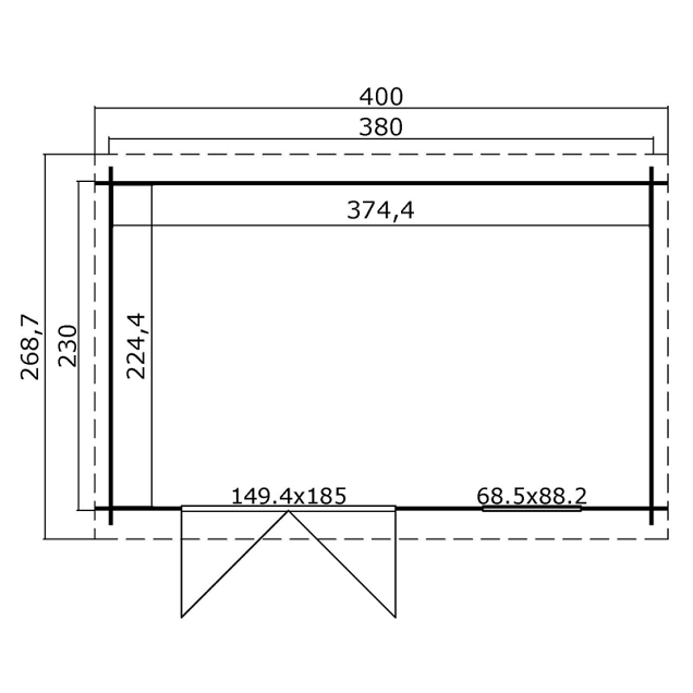 Blokhut Amira 380x230 Platinum Grey