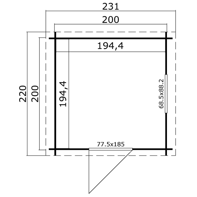 Blokhut Wels 200x200 Platinum Grey-Wit