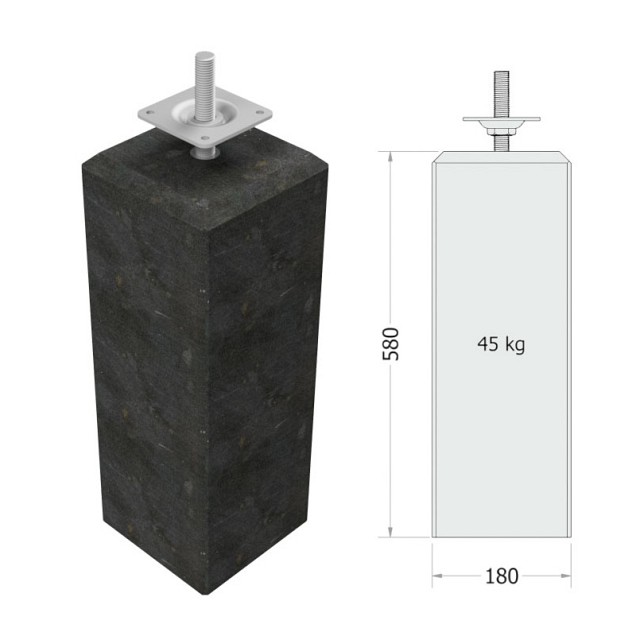 Betonpoer L 18x18x58 cm, antraciet, schroefdraad M20