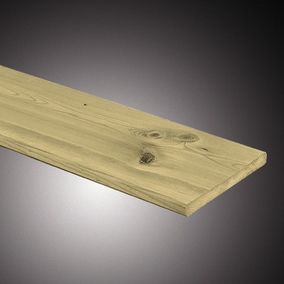 Grenen geschaafde plank 1,5x14,0x360 cm, groen geïmpregneerd.