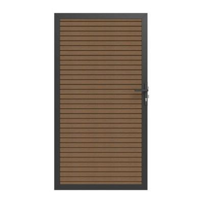 Newtechwood co-extrusie composiet deur in aluminium frame, horizontaal triple, 100x195 cm, teak.