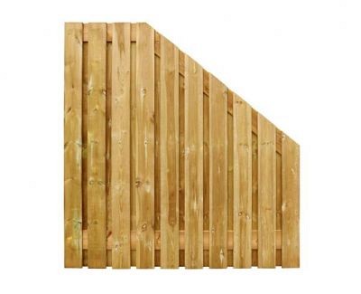 Grenen geschaafd plankenscherm 21-planks 15 mm, 180x180-90 cm, verticaal, recht aflopend, groen geïmpregneerd.