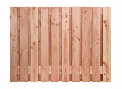 Douglas geschaafd plankenscherm 19-planks 16 mm, 180x180-90 cm, verticaal 4 recht dan aflopend, onbehandeld.