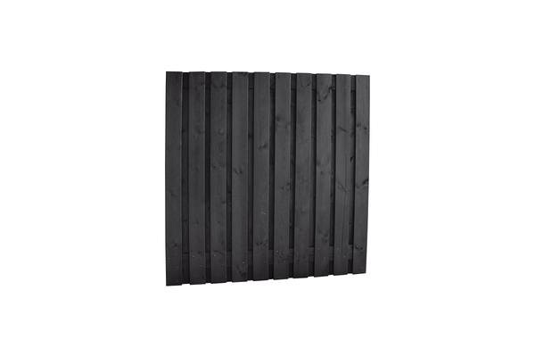 Grenen geschaafd plankenscherm 21-planks 15 mm, 180x180 cm, recht, geïmpregneerd en zwart gespoten.