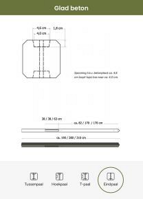 Betonpaal glad met diamantkop 10x10x190 cm, grijs ongecoat, eindpaal t.b.v. scherm 90 cm hoog.