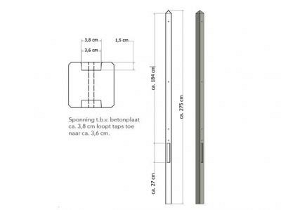 Lichtgewicht betonpaal met diamantkop ongecoat 8,5x8,5x280 cm, tussenpaal, grijs