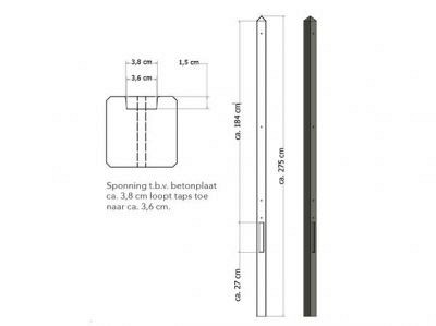 Lichtgewicht betonpaal met diamantkop ongecoat 8,5x8,5x280 cm, eindpaal, antraciet